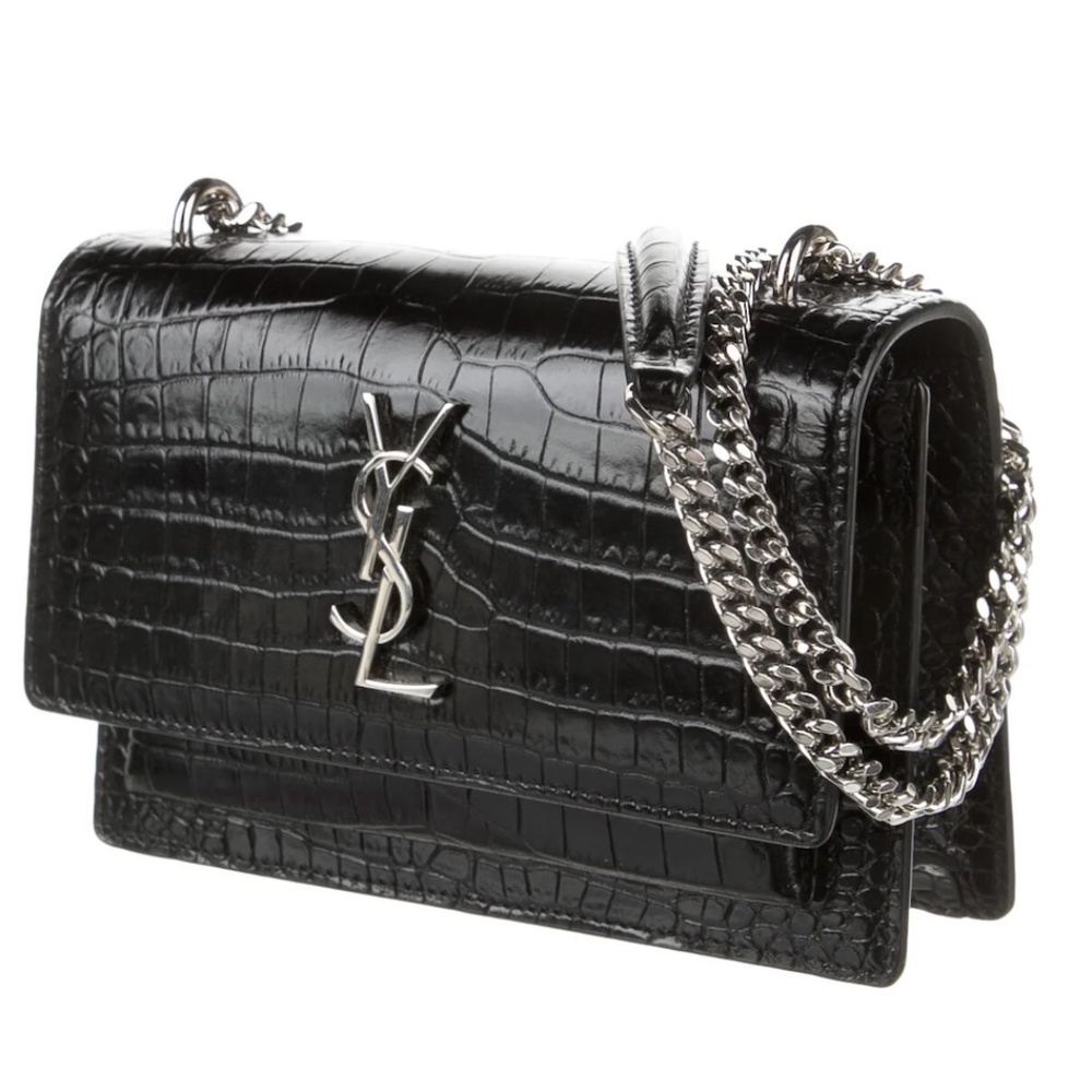 SAINT LAURENT Embossed Leather Monogram Sunset Wallet on Chain